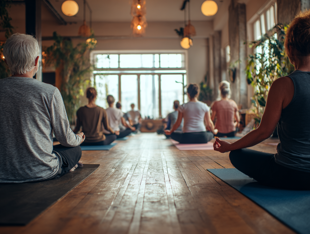 Людина виконує йогу на природі в ранковому світлі